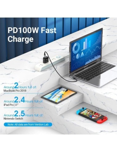 Cable USB 2.0 Tipo-C 90º Vention TAKHF/ USB Tipo-C Macho - USB Tipo-C Macho/ Hasta 100W/ 480Mbps/ 1m/ Gris