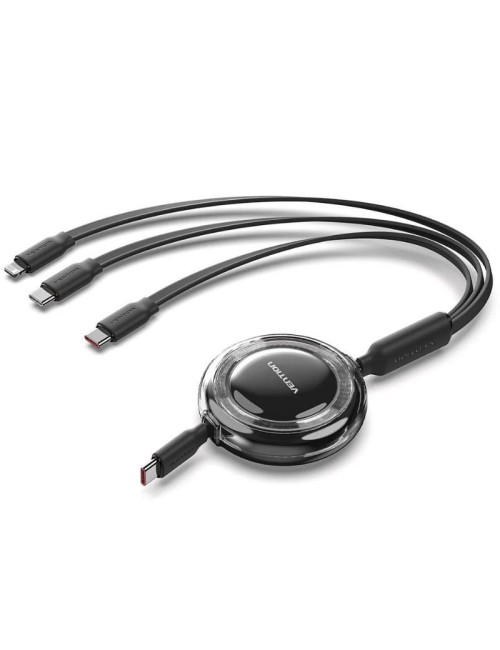 Cable USB Tipo-C 2.0 5A Vention TRKBBE/ USB Tipo-C Macho - 3x USB Tipo-C Macho/ Hasta 100W/ 480Mbps/ 1.1m/ Negro