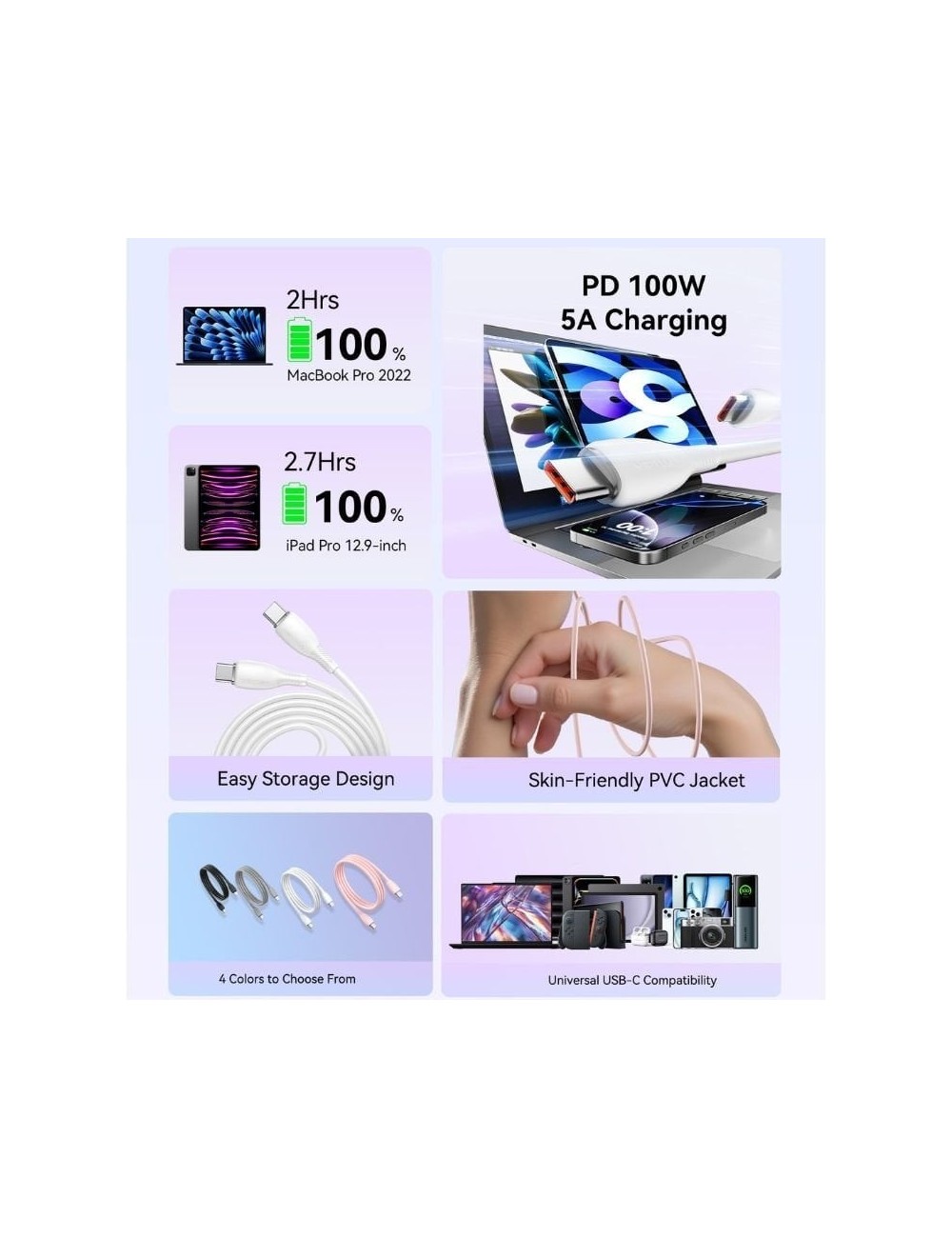 Cable USB 2.0 Tipo-C Vention TRWPF/ USB Tipo-C Macho - USB Tipo-C Macho/ Hasta 100W/ 480Mbps/ 1m/ Rosa