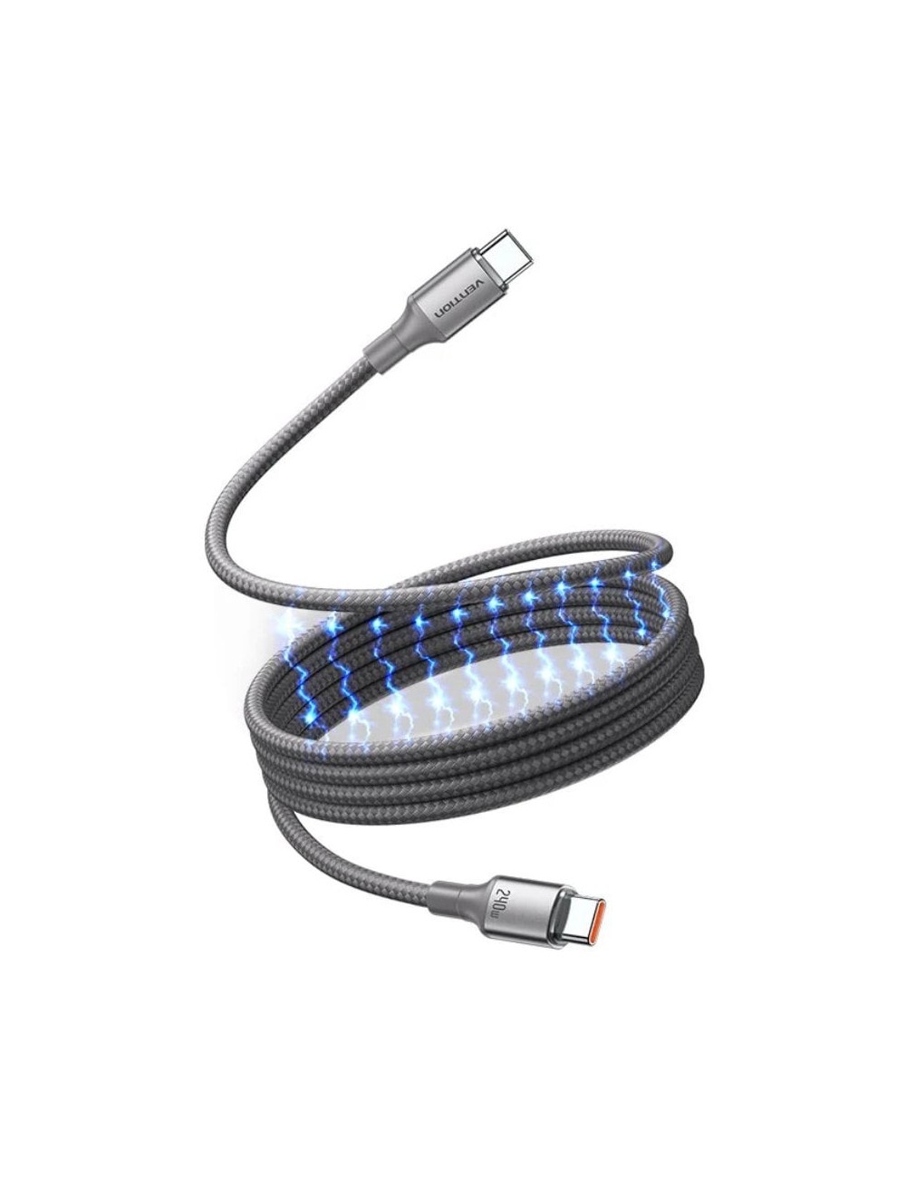 Cable Magnético USB 2.0 Tipo-C 5A Vention TSAJF/ USB Tipo-C Macho - USB Tipo-C Macho/ Hasta 240W/ 480Mbps/ 1m/ Titanio