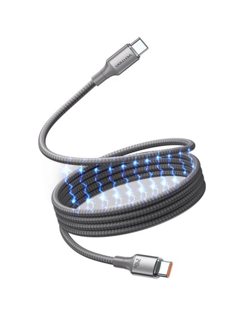 Cable Magnético USB 2.0 Tipo-C 5A Vention TSAJF/ USB Tipo-C Macho - USB Tipo-C Macho/ Hasta 240W/ 480Mbps/ 1m/ Titanio
