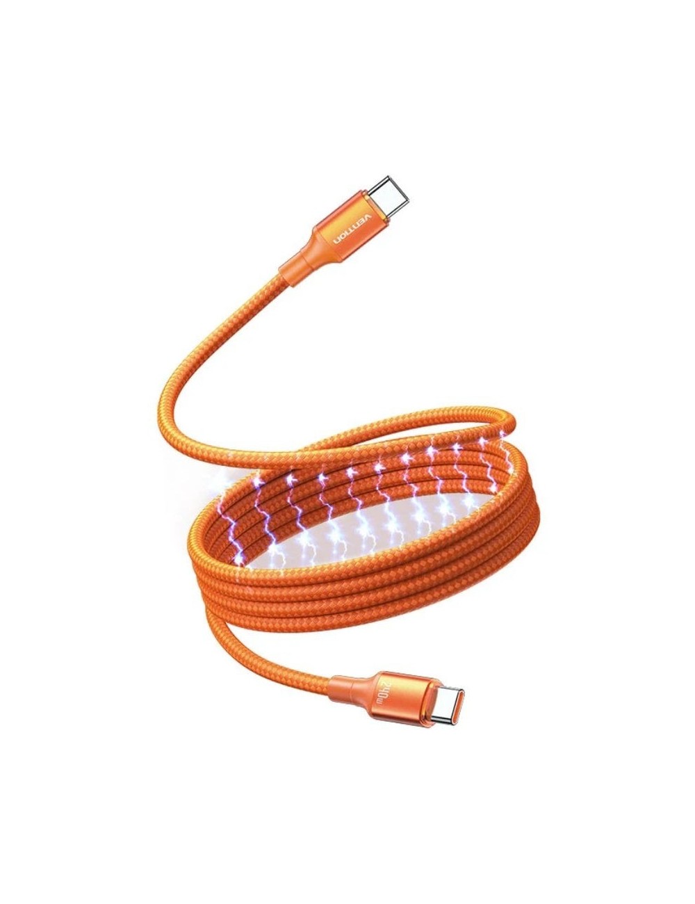 Cable Magnético USB 2.0 Tipo-C 5A Vention TSAOG/ USB Tipo-C Macho - USB Tipo-C Macho/ Hasta 240W/ 480Mbps/ 1.5m/ Naranja