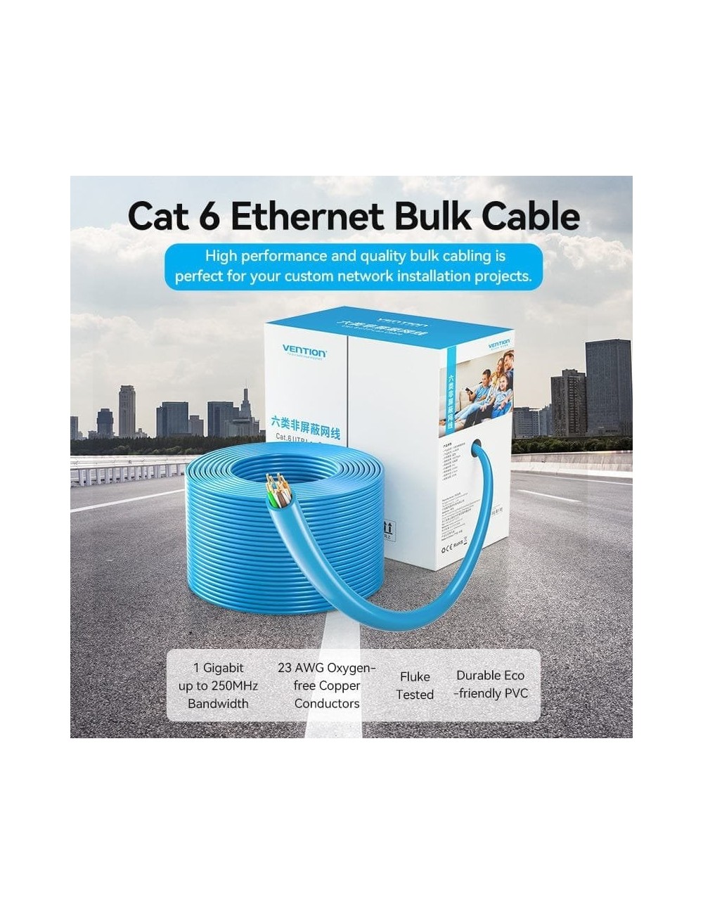 Bobina de Cable RJ45 UTP Vention IHBL305 Cat.6/ 305m/ Azul