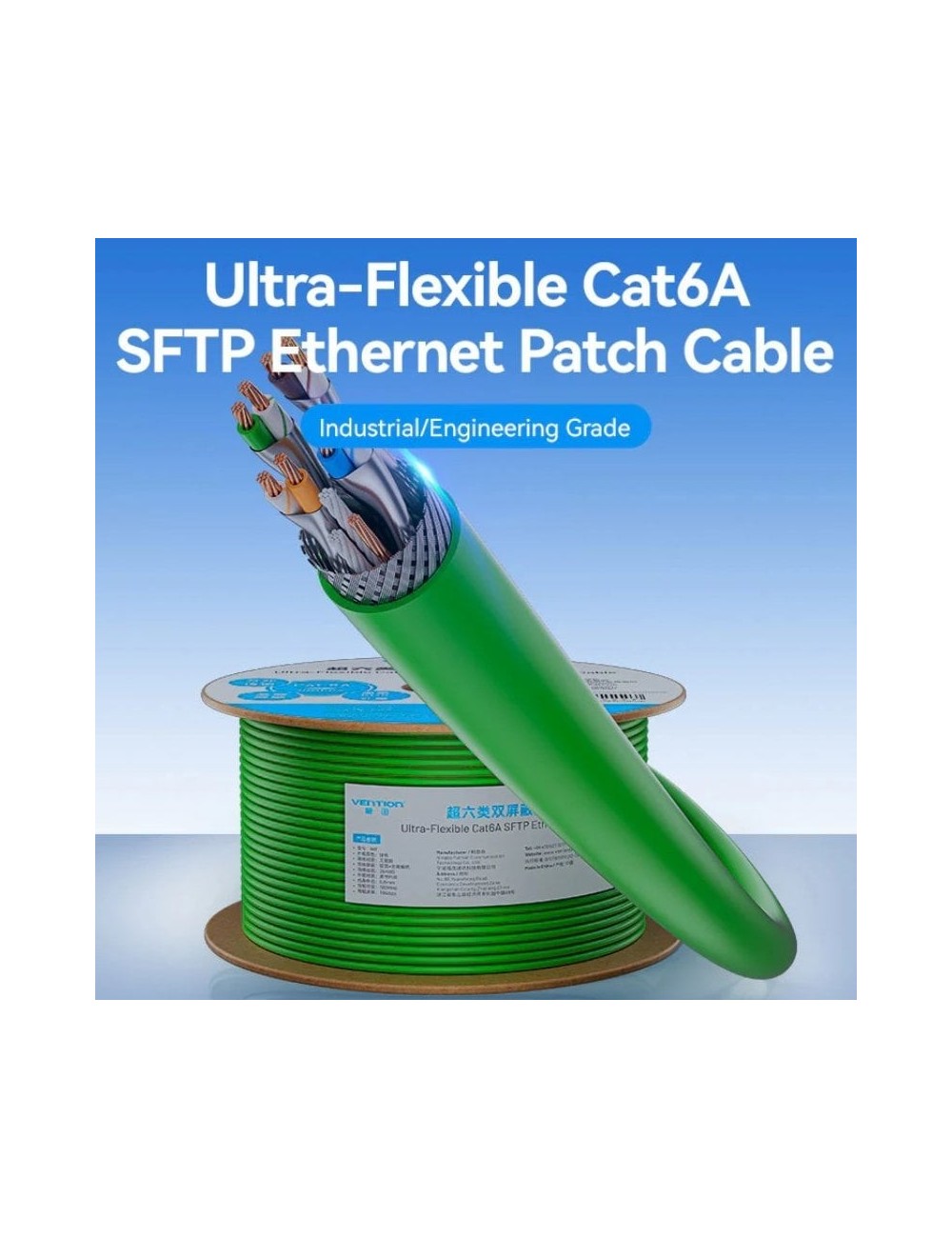 Bobina de Cable RJ45 SFTP Vention IHTG305 Cat.6A/ 305m/ Verde