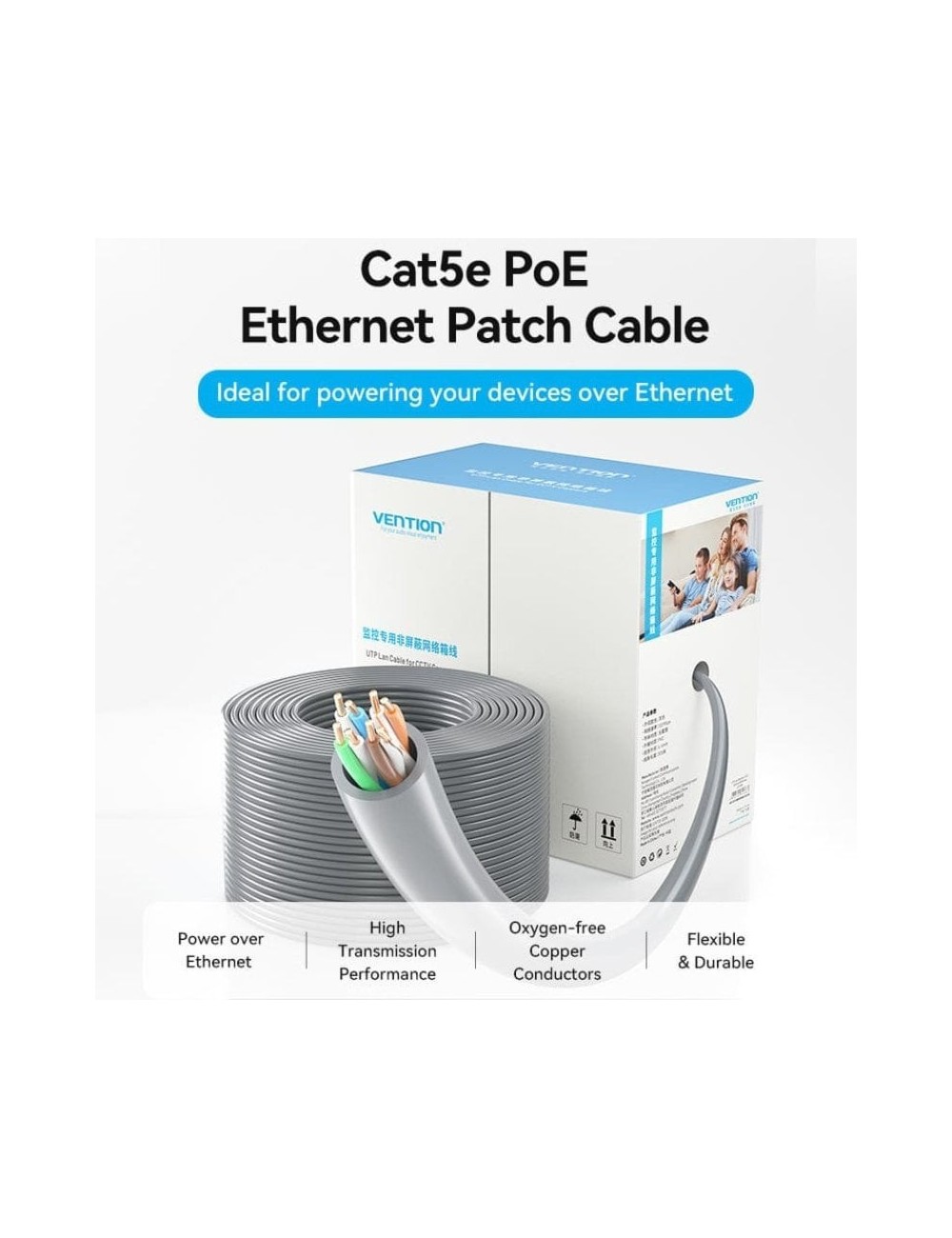 Bobina de Cable RJ45 UTP Vention IJCH305 Outdoor Patch Cat.5e/ 305m/ Gris