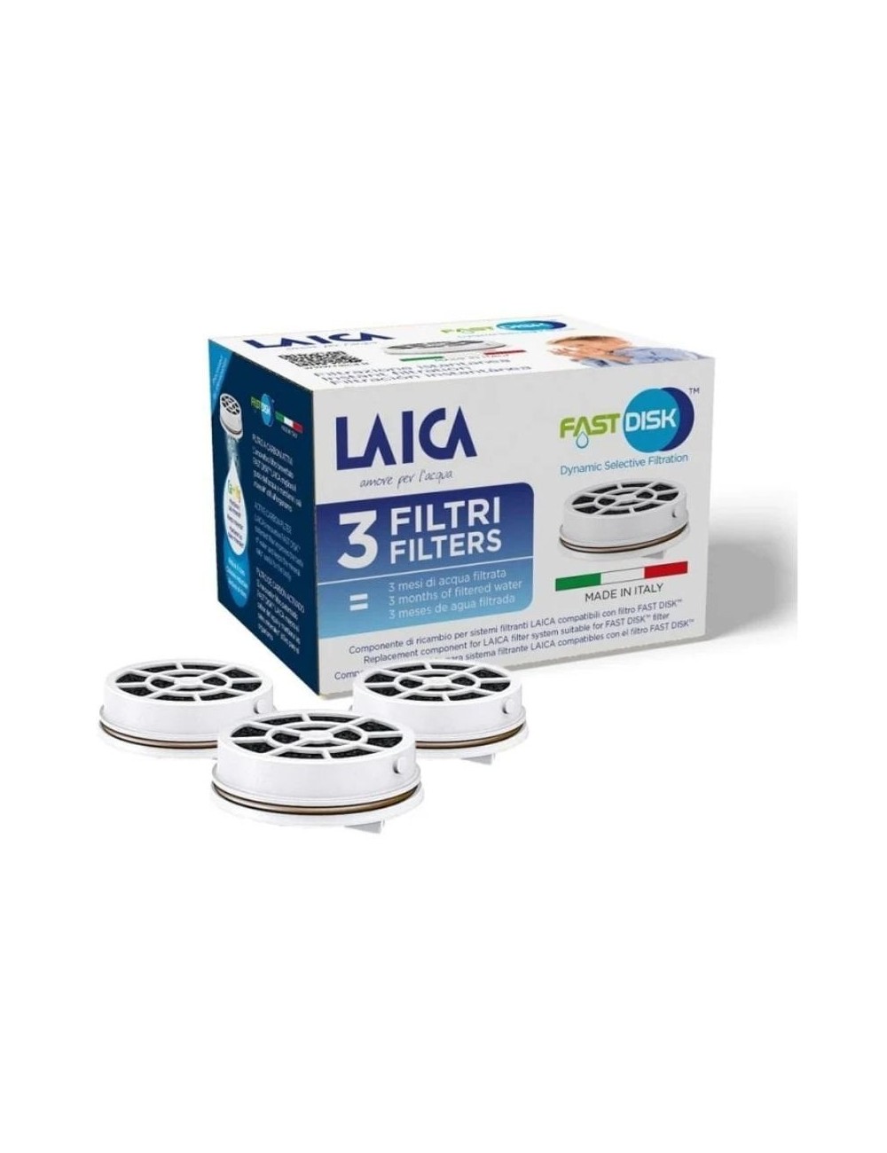 Filtro de Carbón FAST DISK Laica FD03A/ Pack de 3 Unidades/ Compatibilidad Flown go