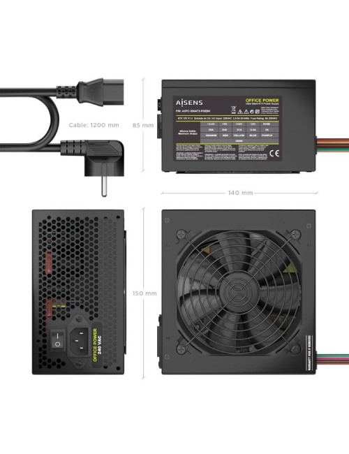 Fuente de Alimentación Aisens ASPC-500ATX-PSEBK/ 500W/ Ventilador 12cm