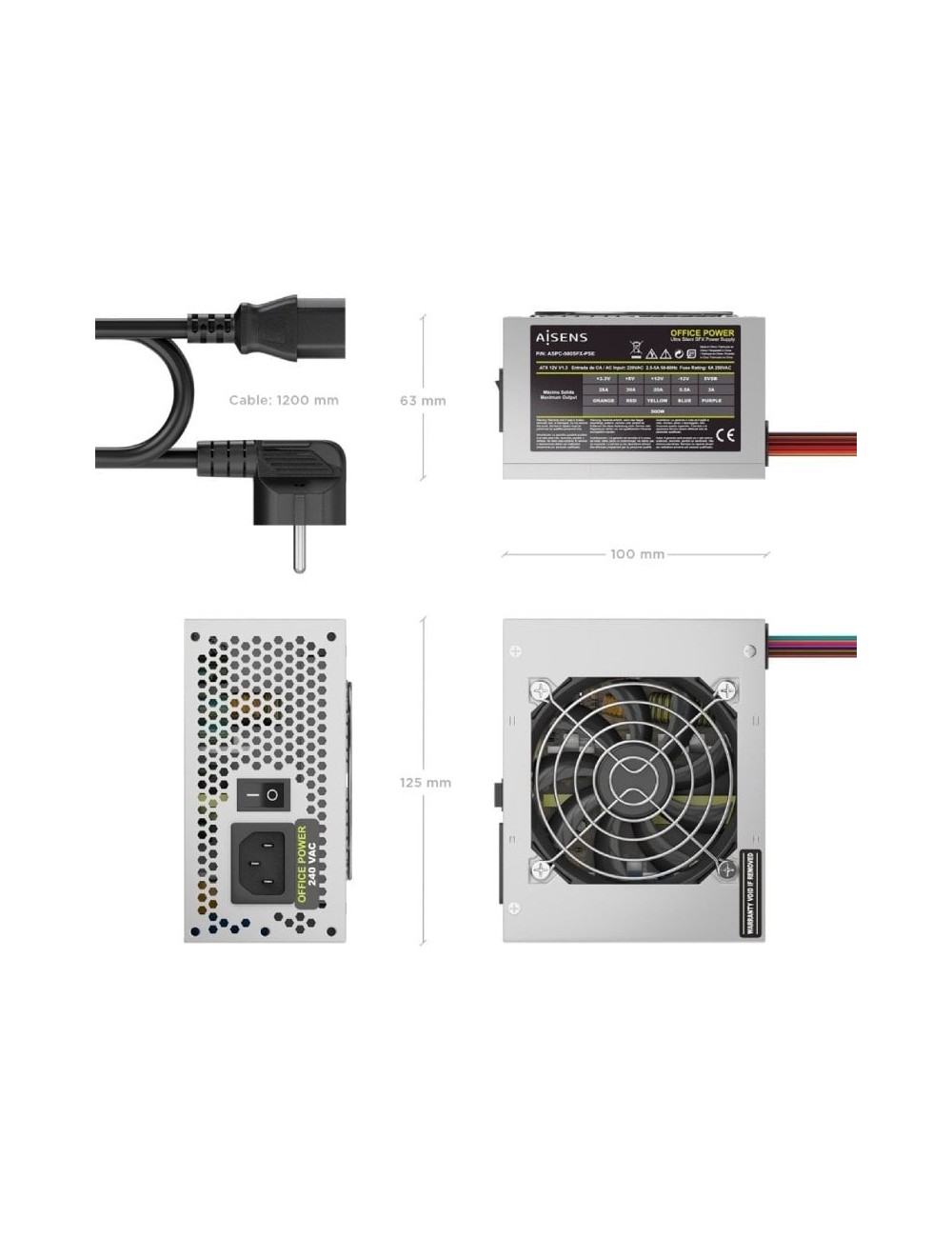 Fuente de Alimentación SFX Aisens ASPC-500SFX-PSE/ 500W/ Ventilador 8cm