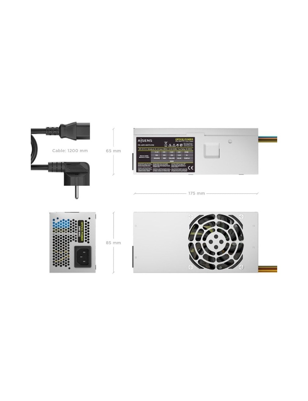 Fuente de Alimentación TFX Aisens ASPC-500TFX-PSE/ 500W/ Ventilador 8cm