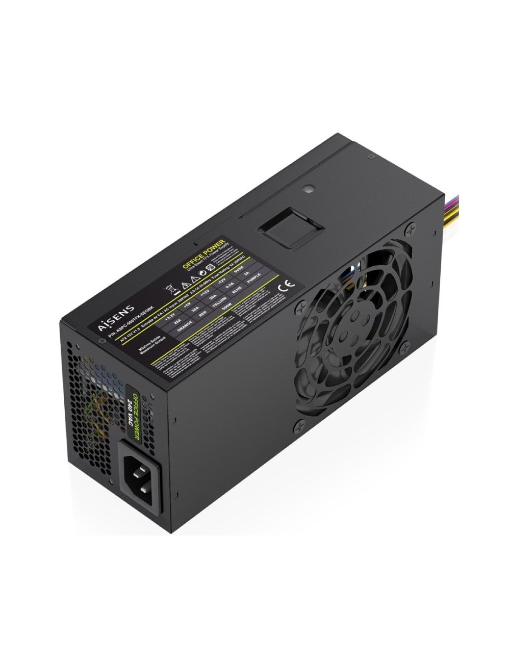Fuente de Alimentación TFX Aisens ASPC-500TFX-SEOBK/ 500W/ Ventilador 8cm