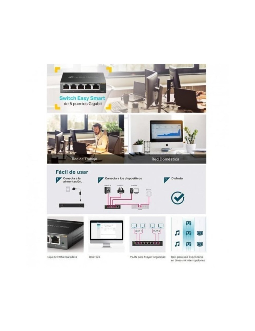 Switch TP-Link Easy Smart TL-SG105E V2 5 Puertos/ RJ-45 10/100/1000