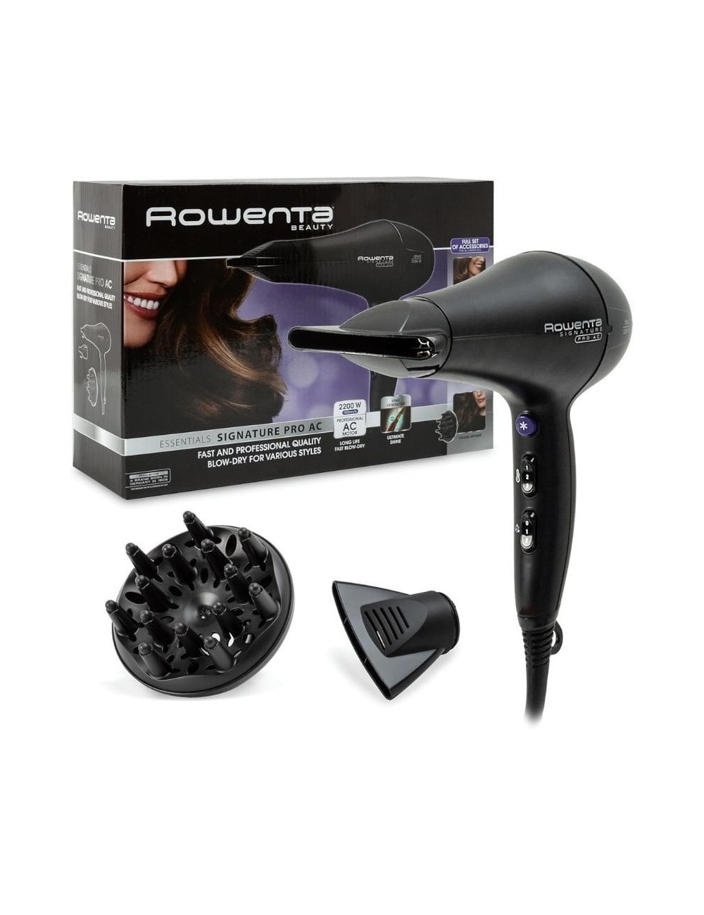 Secador Rowenta Signature Pro AC CV7840/ 2200W/ Iónico/ Negro