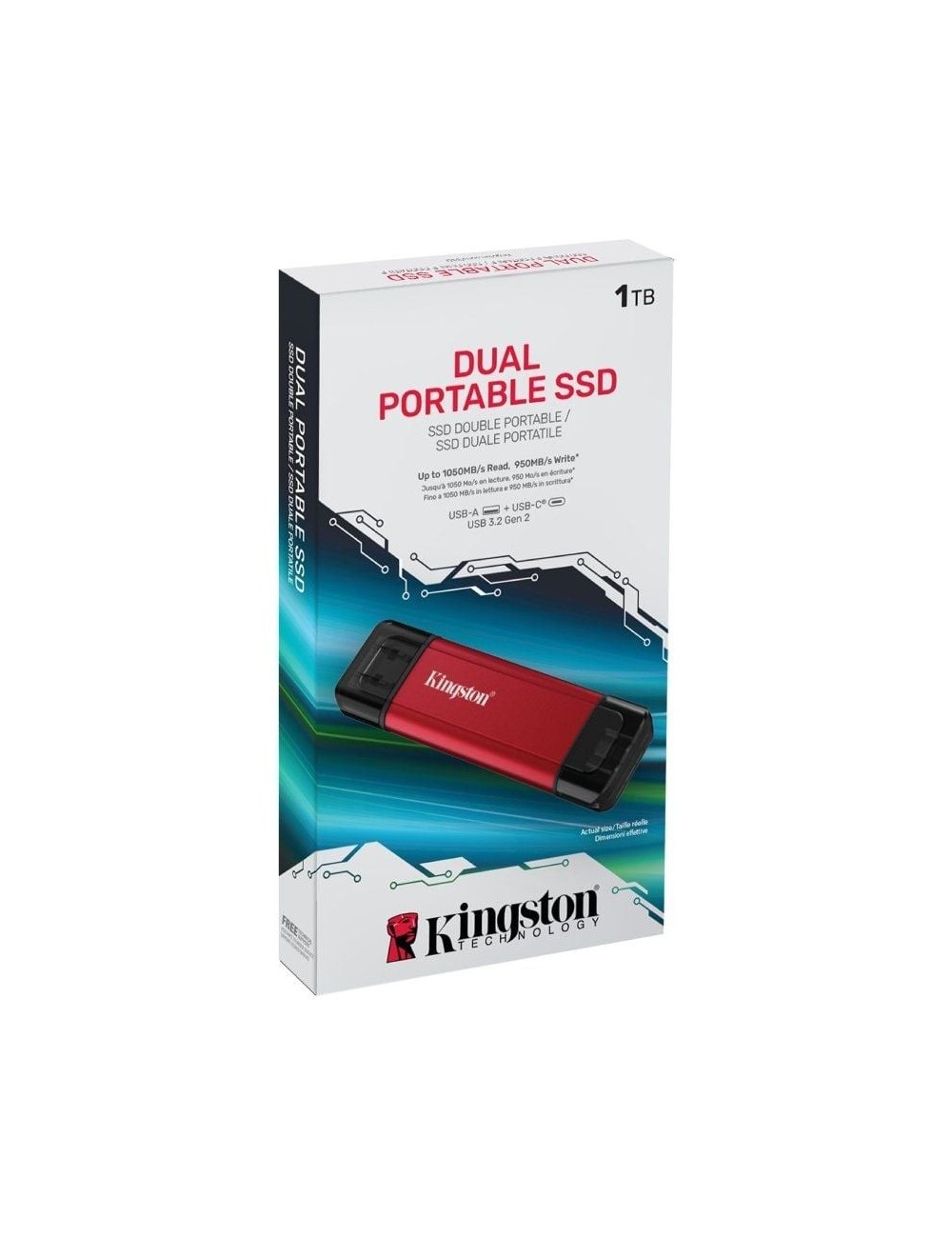 Disco Externo SSD Kingston Dual Portable SSD 1TB/ USB Tipo-C y USB 3.2/ Rojo