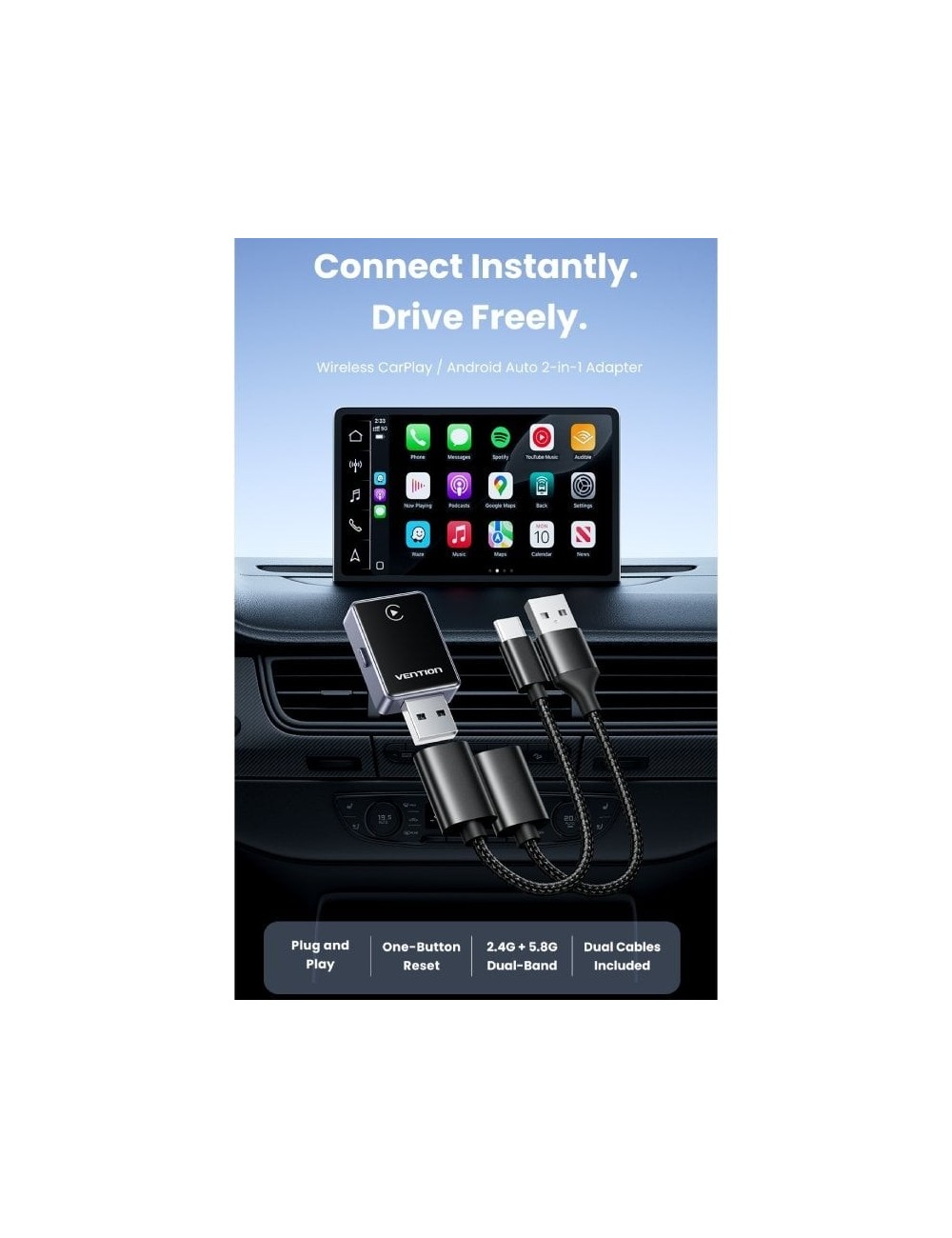 Adaptador CarPlay/Android Auto Inalámbrico Vention KRYH0