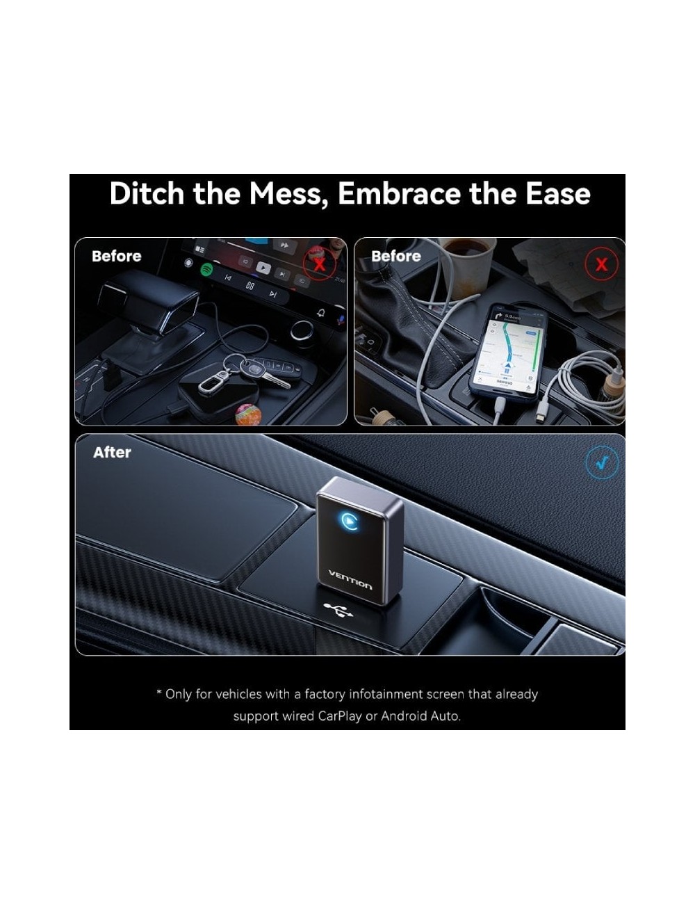Adaptador CarPlay/Android Auto Inalámbrico Vention KRYH0