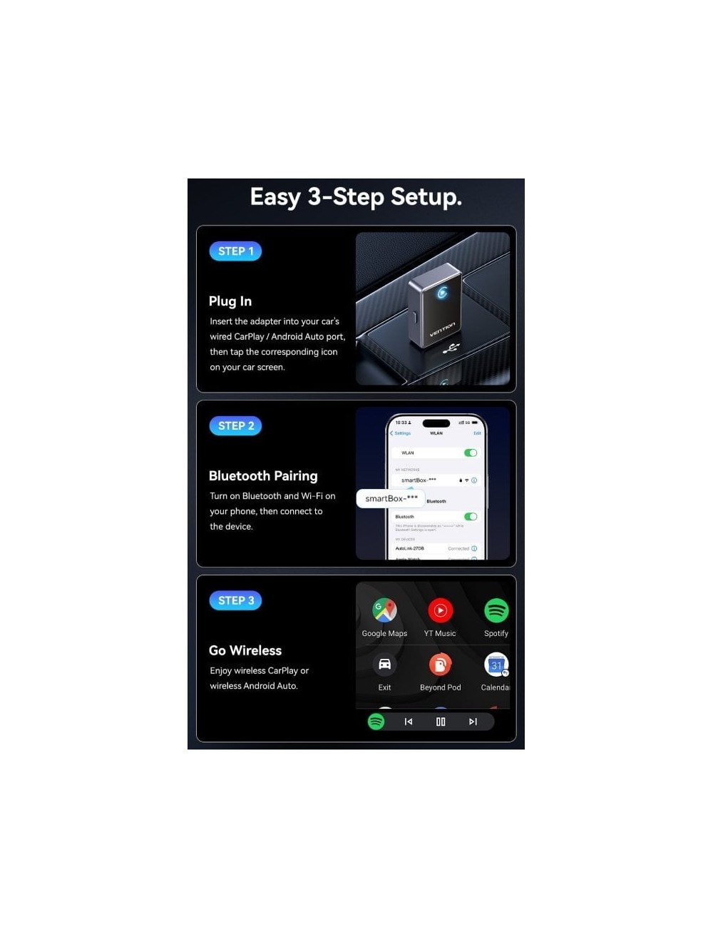 Adaptador CarPlay/Android Auto Inalámbrico Vention KRYH0