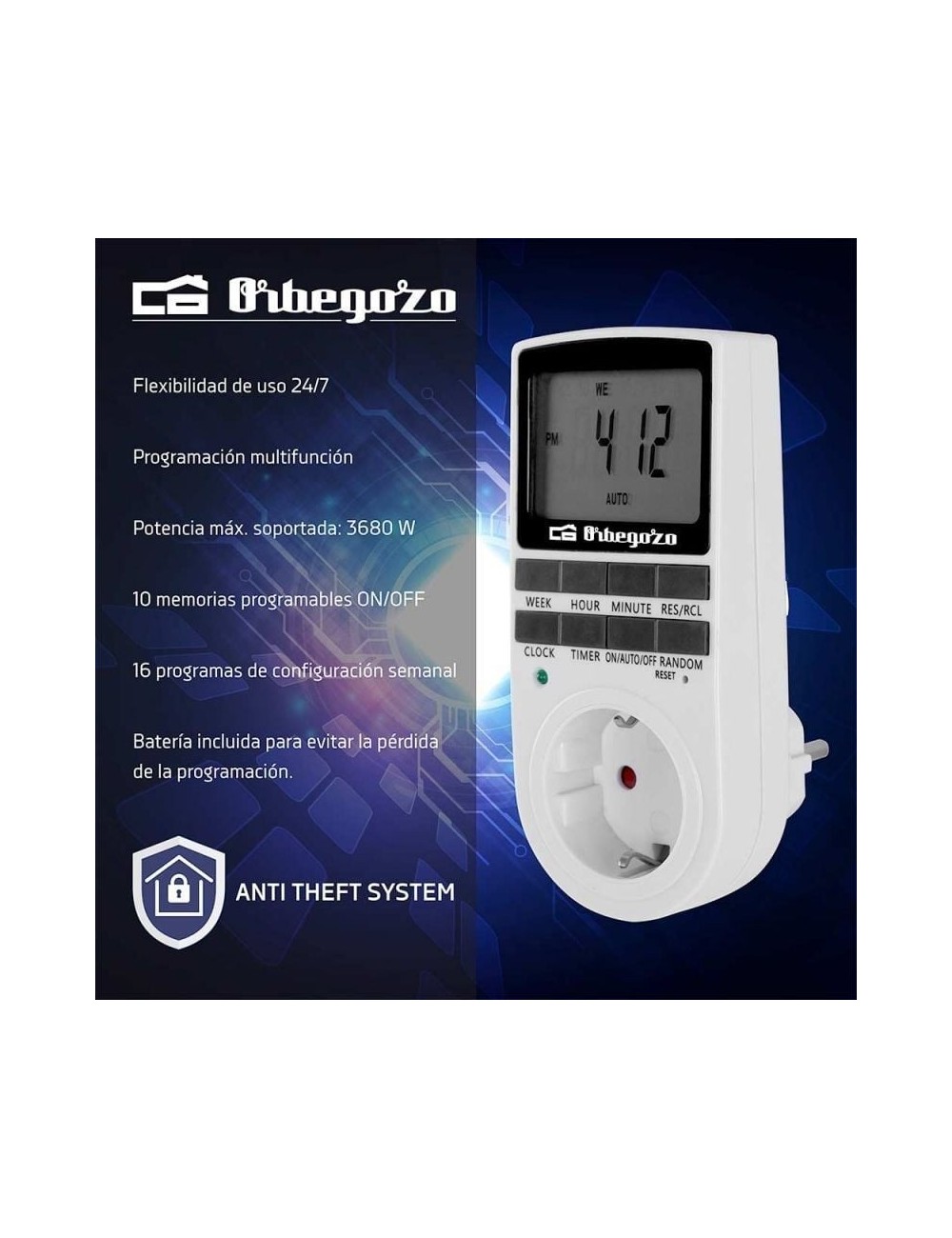 Programador de Enchufe Orbegozo PG 25/ Potencia Máxima 3680W