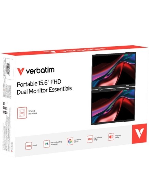 Monitor Portátil Táctil Verbatim Duo Essentials 15.6' + 15.6'/ Full HD/ Multimedia/ Negro