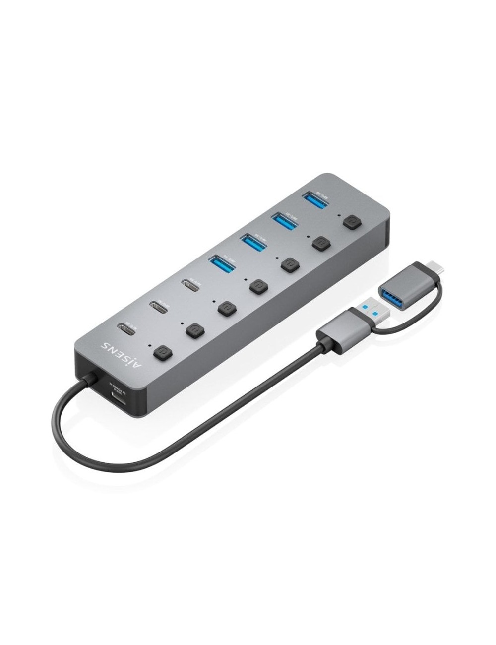 Hub USB Tipo-C + USB 3.1 Aisens ASUC-8P043-GR/ 4xUSB/ 3xUSB Tipo-C/ 1xUSB Tipo-C PD/ Gris
