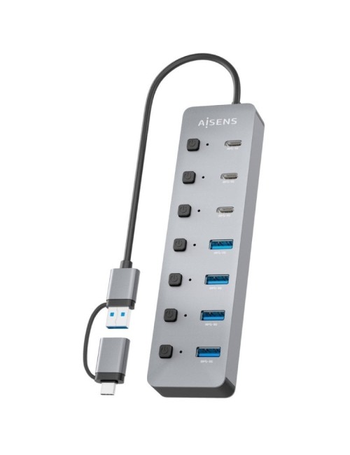 Hub USB Tipo-C + USB 3.1 Aisens ASUC-8P043-GR/ 4xUSB/ 3xUSB Tipo-C/ 1xUSB Tipo-C PD/ Gris