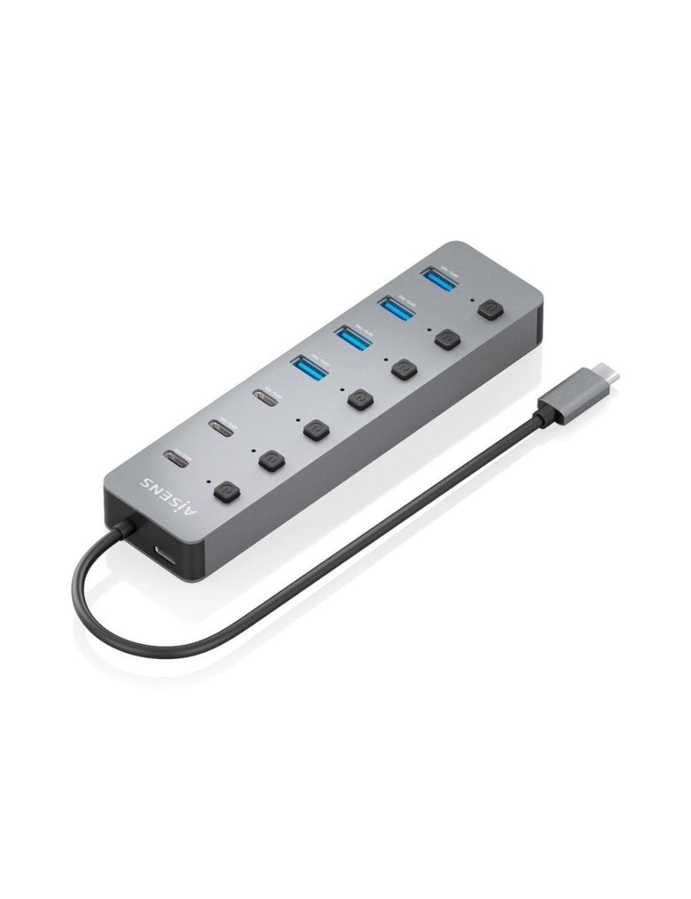 Hub USB Tipo-C 3.2 Aisens ASUC-8P044-GR/ 4xUSB/ 3xUSB Tipo-C/ 1xUSB Tipo-C PD/ Gris