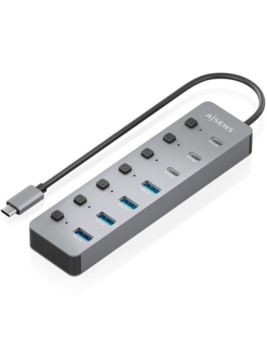 Hub USB Tipo-C 3.2 Aisens ASUC-8P044-GR/ 4xUSB/ 3xUSB Tipo-C/ 1xUSB Tipo-C PD/ Gris