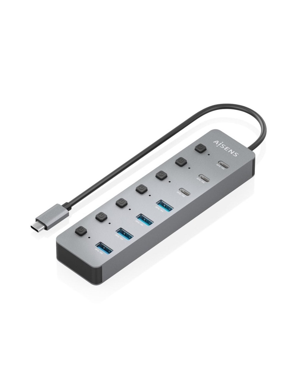 Hub USB Tipo-C 3.2 Aisens ASUC-8P044-GR/ 4xUSB/ 3xUSB Tipo-C/ 1xUSB Tipo-C PD/ Gris