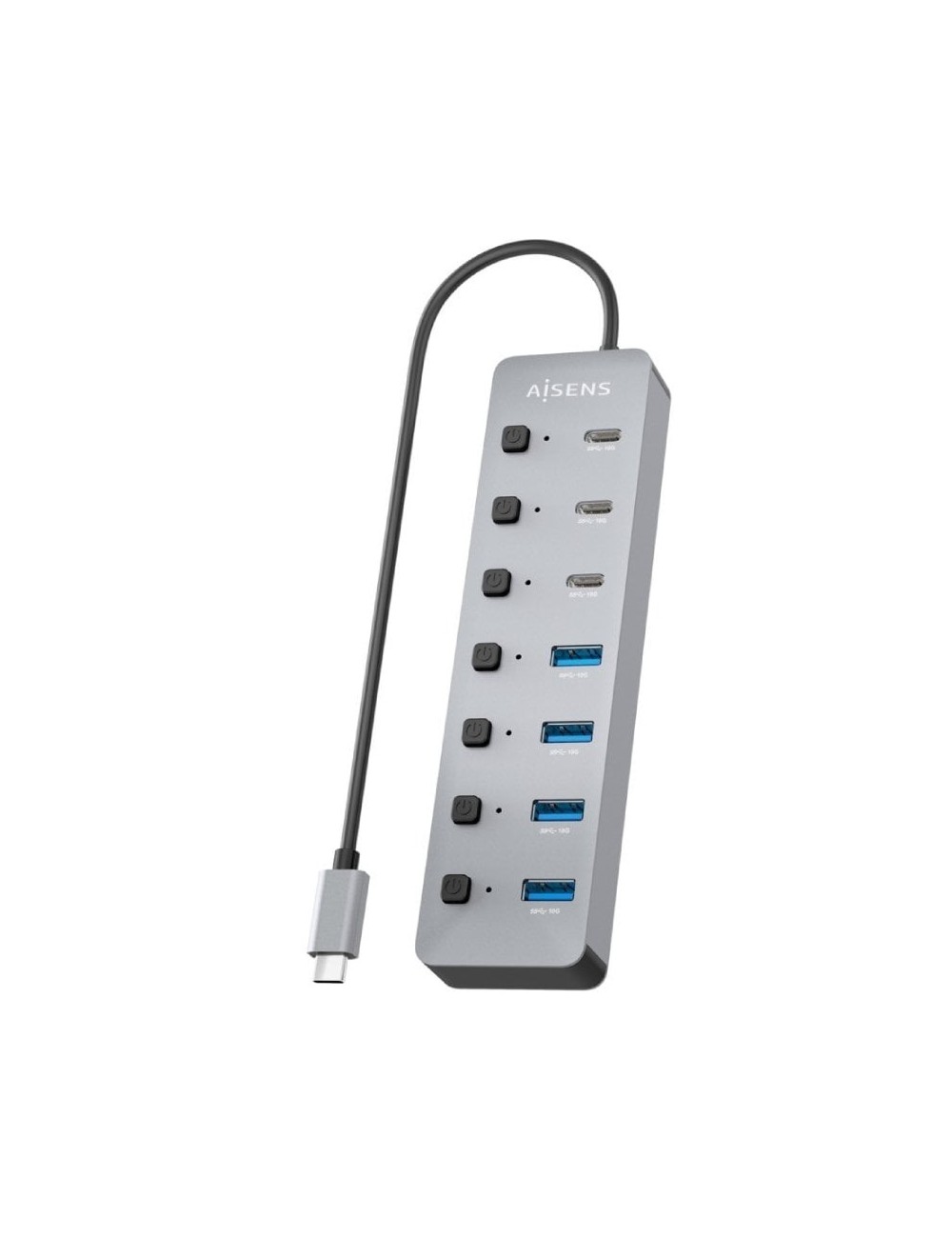 Hub USB Tipo-C 3.2 Aisens ASUC-8P044-GR/ 4xUSB/ 3xUSB Tipo-C/ 1xUSB Tipo-C PD/ Gris