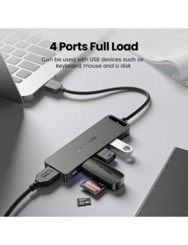 Hub USB 3.0 Vention CHLBB-SCB2/ 4xUSB/ 1xUSB Tipo-C PD