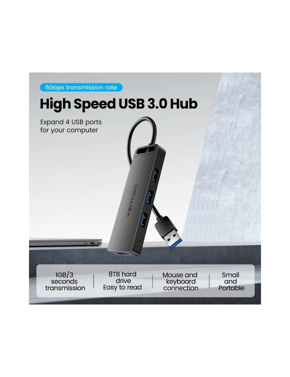 Hub USB 3.0 Vention CHLBB-SCB2/ 4xUSB/ 1xUSB Tipo-C PD