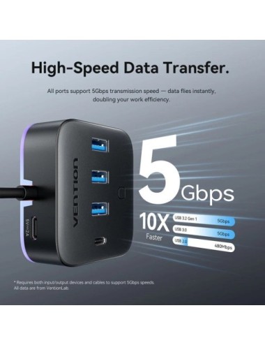 Hub USB 3.0 Vention CHZBC/ 3xUSB/ 1xUSB Tipo-C/ 1xUSB Tipo-C PD
