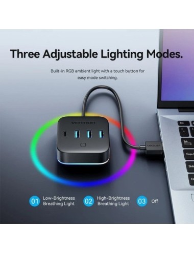Hub USB 3.0 Vention CHZBD/ 3xUSB/ 1xUSB Tipo-C/ 1xUSB Tipo-C PD