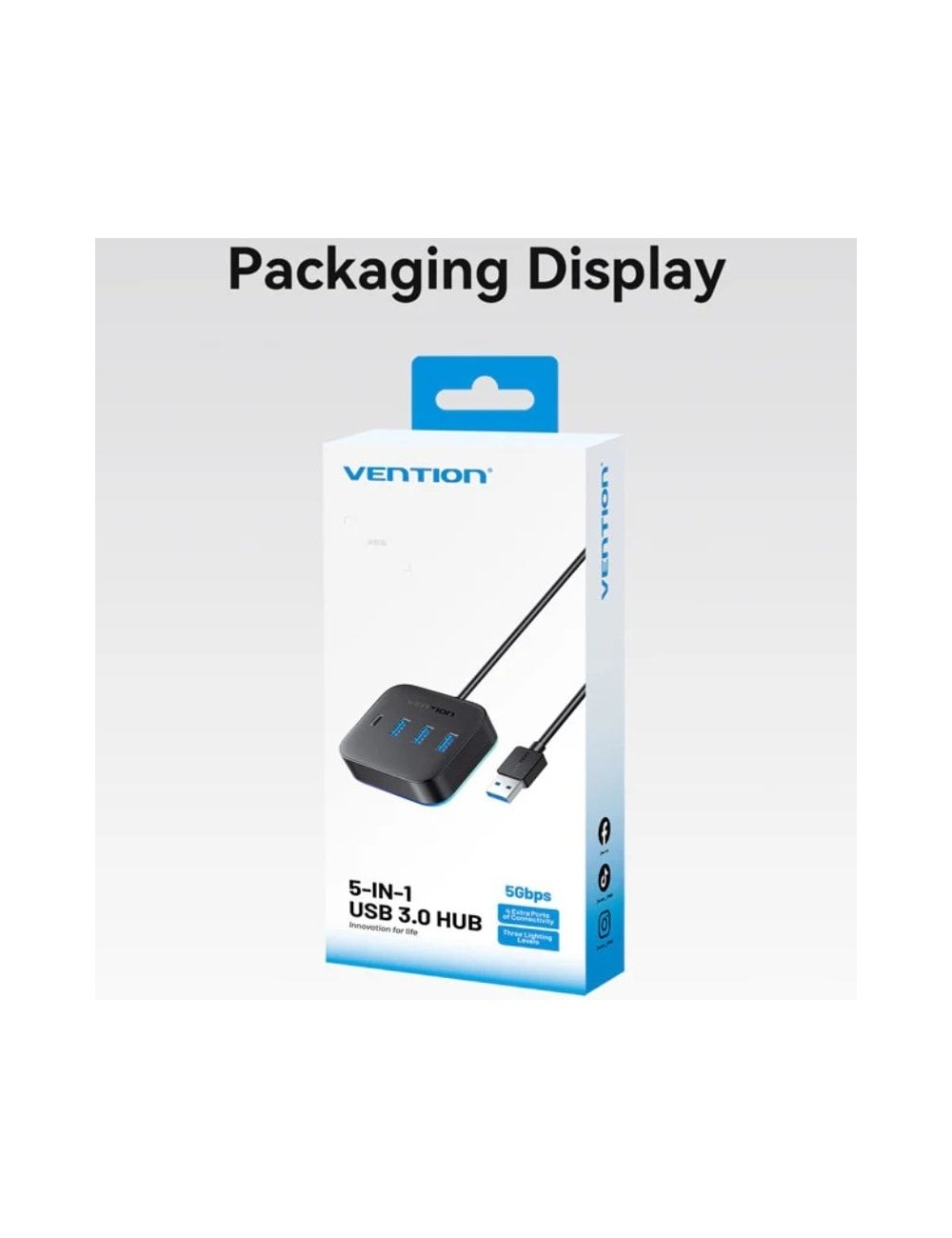 Hub USB 3.0 Vention CHZBD/ 3xUSB/ 1xUSB Tipo-C/ 1xUSB Tipo-C PD