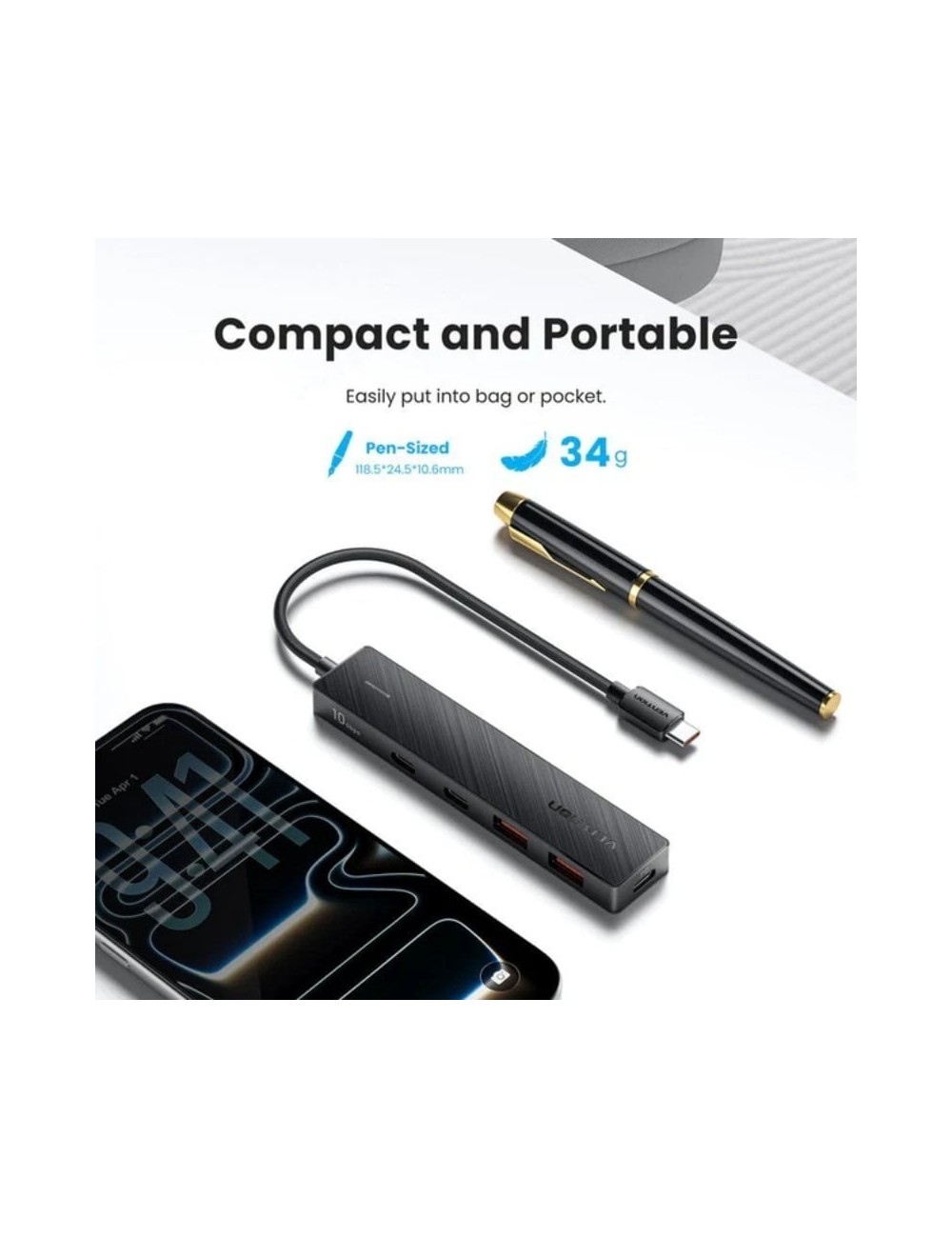 Hub USB Tipo-C 3.2 Vention CKDBB/ 2xUSB/ 2xUSB Tipo-C/ 1xUSB Tipo-C PD