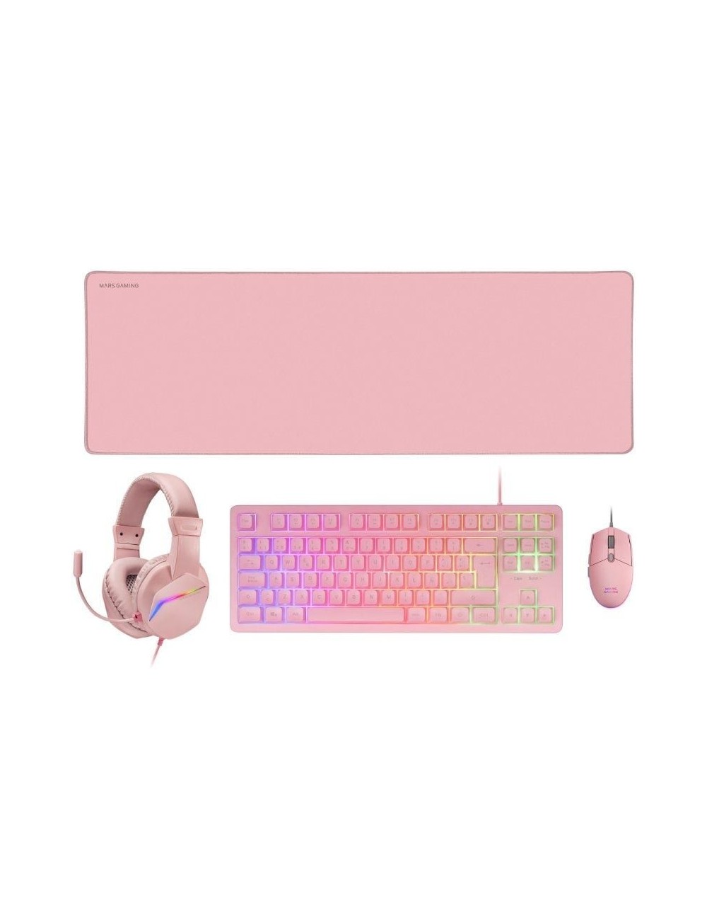 Pack Gaming Mars Gaming MCP-RGB3P/ Teclado RGB + Ratón Óptico + Alfombrilla XXL + Auriculares