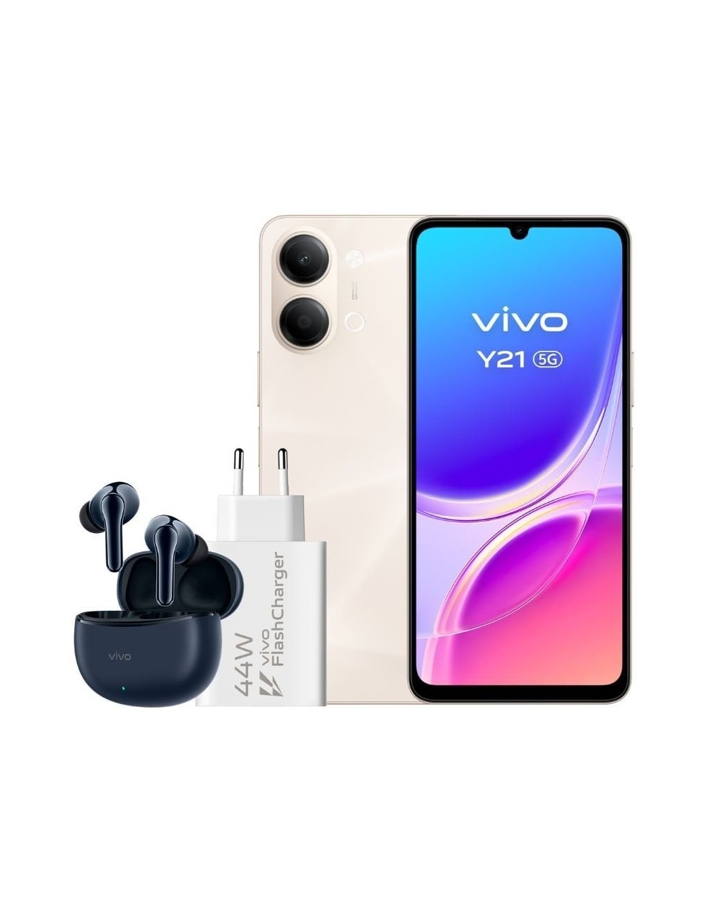 Smartphone Vivo Y21 4GB/ 256GB/ 6.74'/ 5G/ Oro/ Incluye Cargador + Auriculares