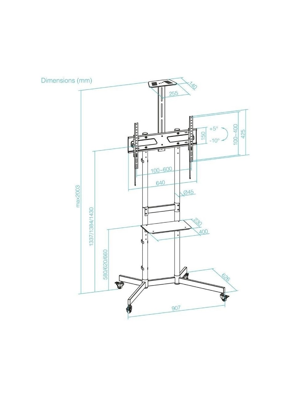 Soporte de Suelo Inclinable con Ruedas TooQ NEFERTITI FS1151M-B para TV de 37-70'/ hasta 70kg