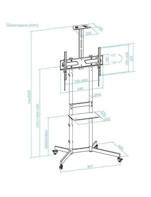 Soporte de Suelo Inclinable con Ruedas TooQ NEFERTITI FS1151M-B para TV de 37-70'/ hasta 70kg
