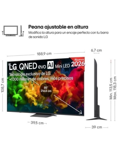 Televisor LG QNED evo AI QNED83B Mini LED 85QNED8EB3A 85'/ Ultra HD 4K/ Smart TV/ WiFi