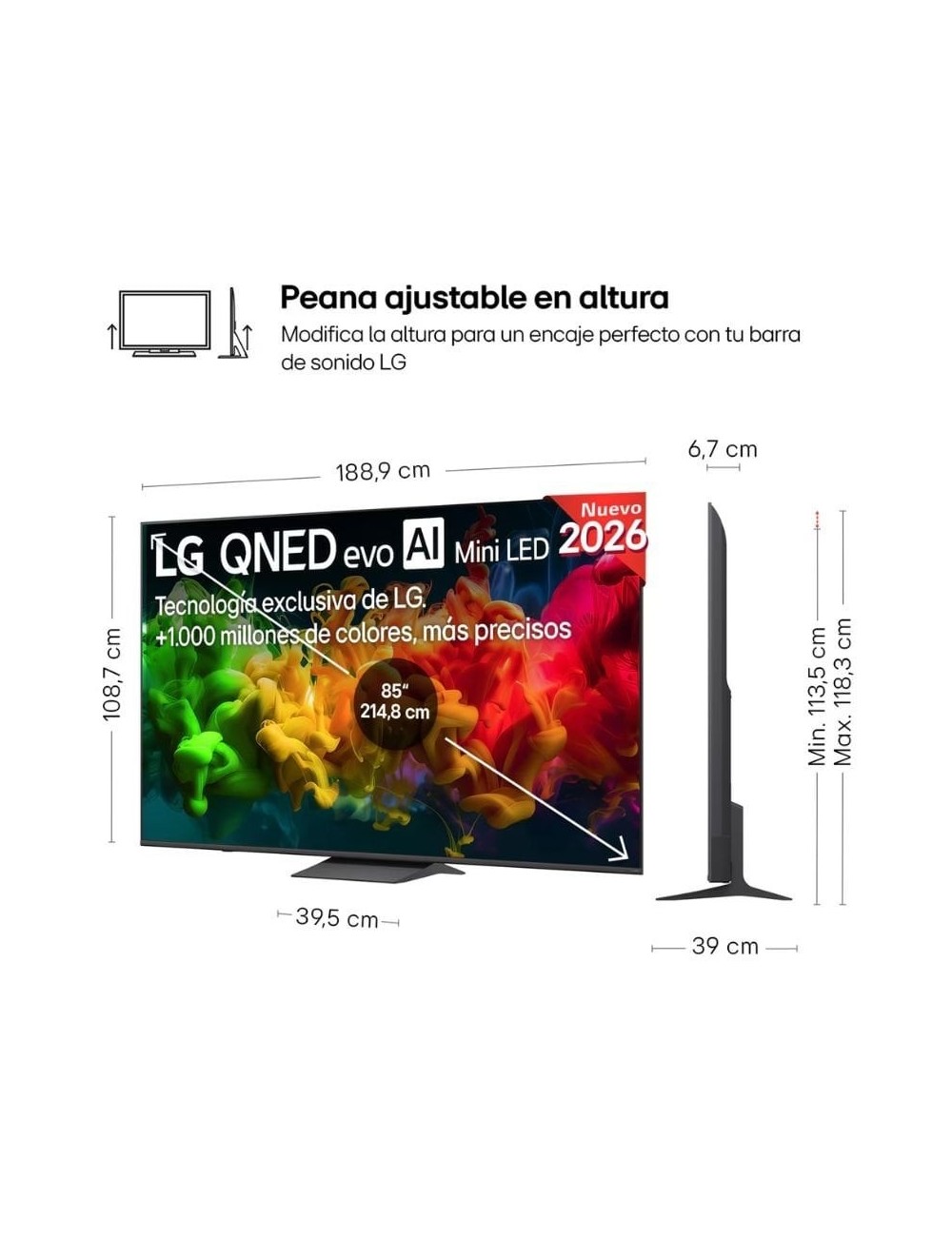 Televisor LG QNED evo AI QNED83B Mini LED 85QNED8EB3A 85'/ Ultra HD 4K/ Smart TV/ WiFi