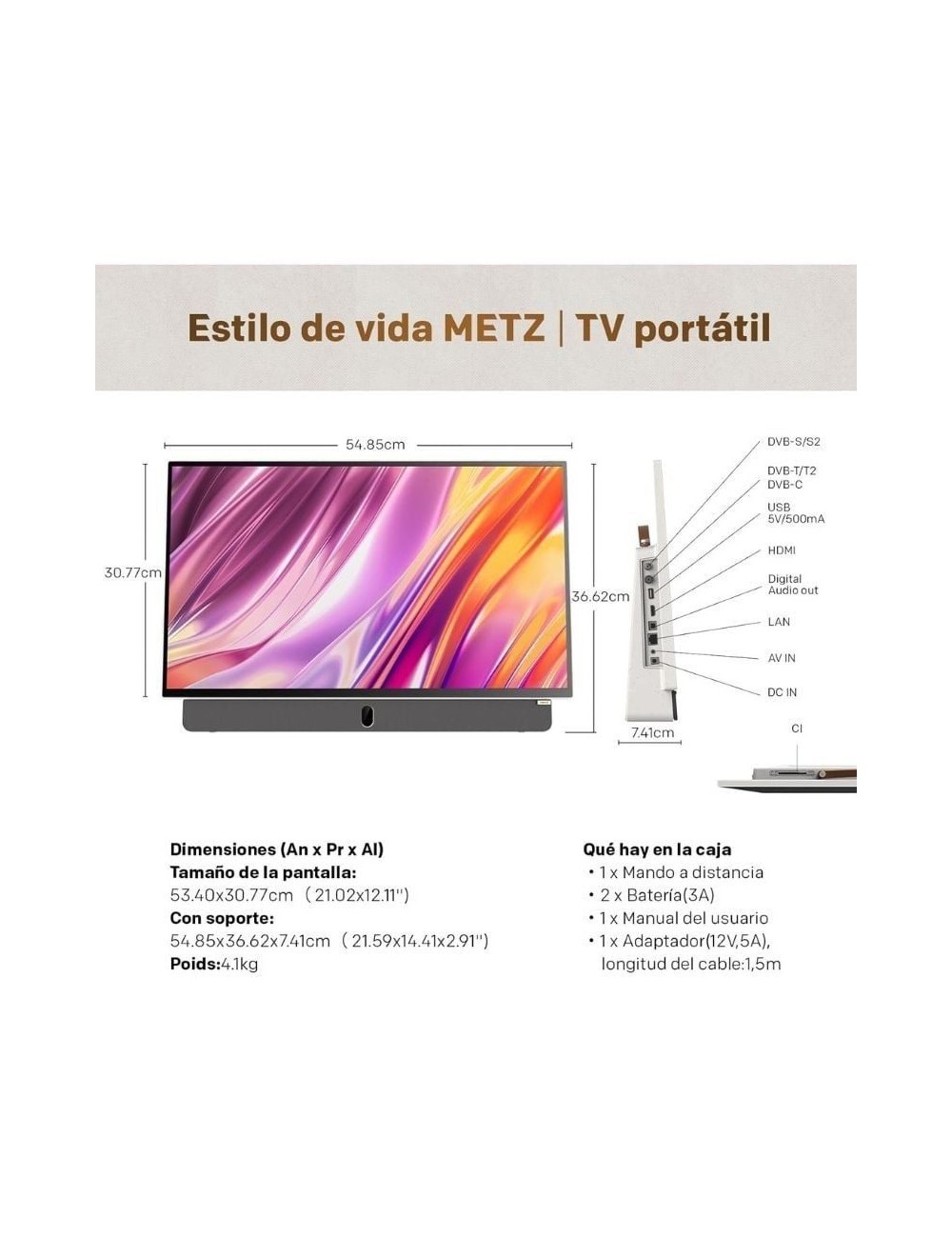 Televisor Portable Metz 24MPE7000Z 24'/ Full HD/ Smart TV/ WiFi
