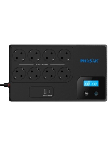 SAI Línea Interactiva Phasak Smart Home 1050VA/ 1050VA-600W/ 8 Salidas/ Formato Bloque