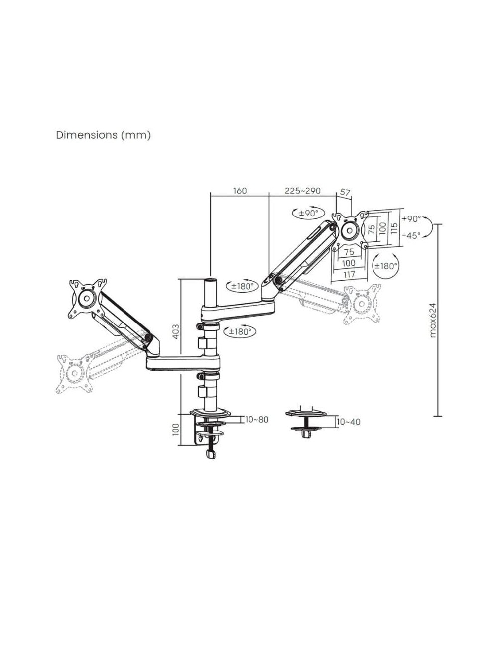 Soporte de Mesa con Contrapeso para 2 Monitores Aisens DT32TSR-453/ Giratorio/ Inclinable/ hasta 9kg