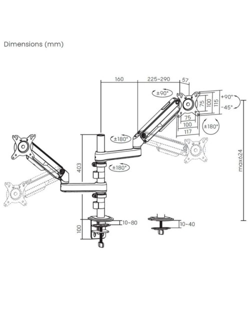 Soporte de Mesa con Contrapeso para 2 Monitores Aisens DT32TSR-453/ Giratorio/ Inclinable/ hasta 9kg