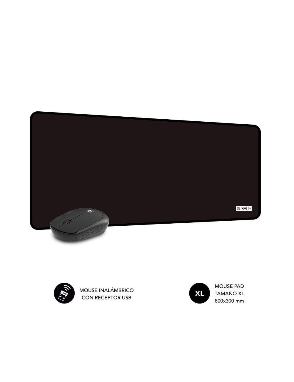 Set Ratón Inalámbrico y Alfombrilla Subblim Harmony Black/ hasta 1200 DPI
