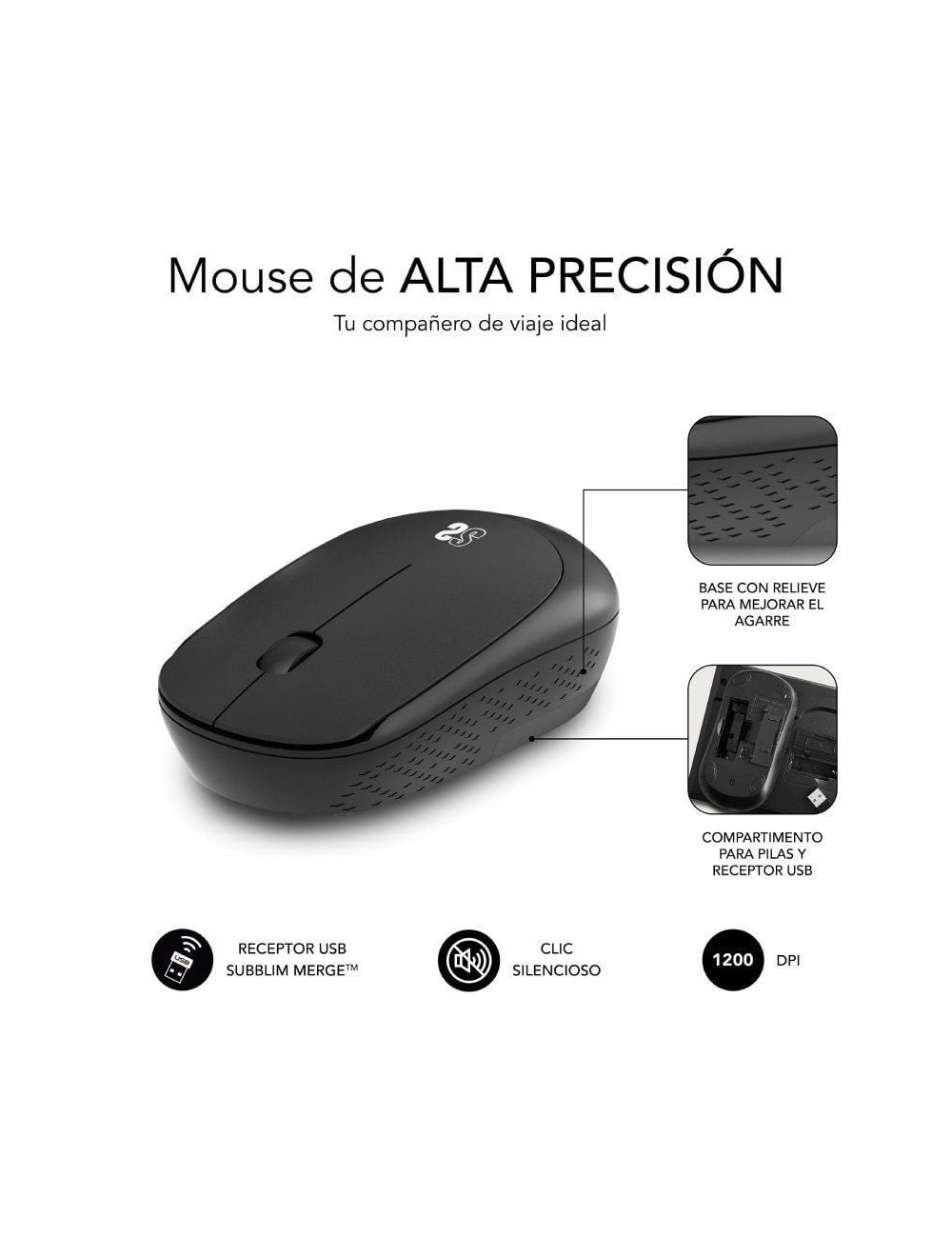 Set Ratón Inalámbrico y Alfombrilla Subblim Harmony Black/ hasta 1200 DPI