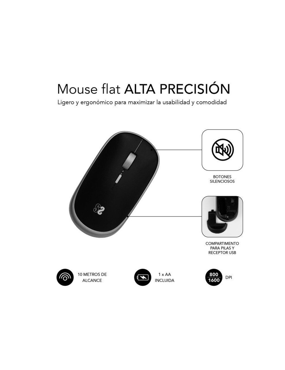 Ratón Mini Inalámbrico Subblim Wireless Mini/ Hasta 1600 DPI/ Gris Espacial
