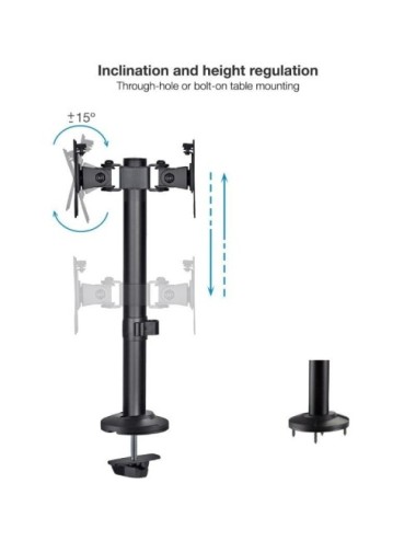 Soporte de Mesa para 2 Monitores TooQ DB1132TN-B/ Giratorio/ Inclinable/ hasta 8kg