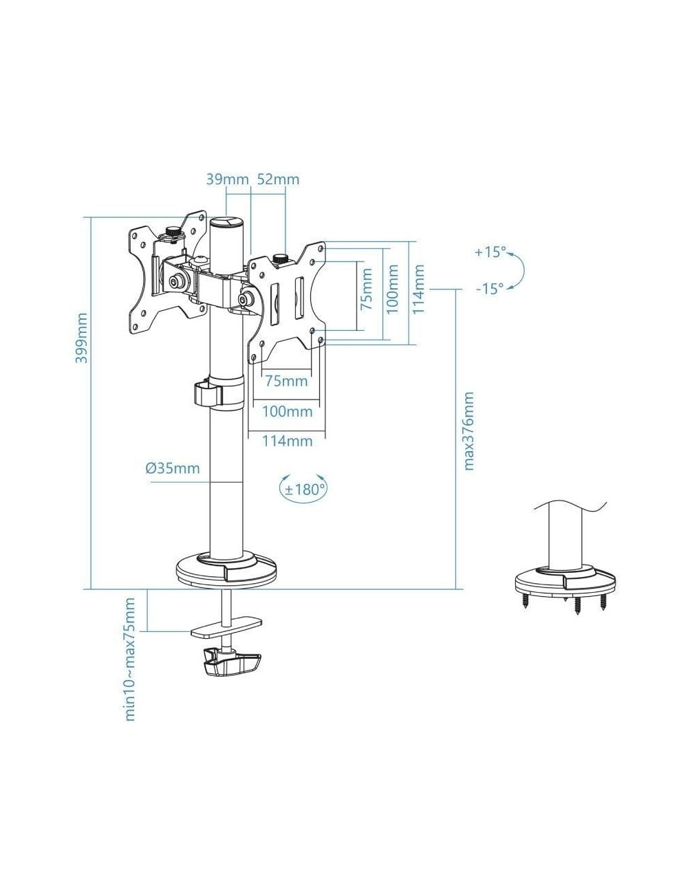 Soporte de Mesa para 2 Monitores TooQ DB1132TN-B/ Giratorio/ Inclinable/ hasta 8kg