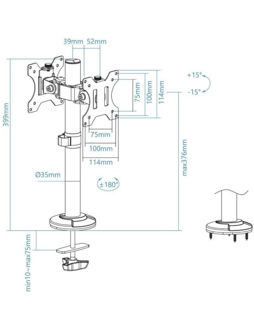 Soporte de Mesa para 2 Monitores TooQ DB1132TN-B/ Giratorio/ Inclinable/ hasta 8kg